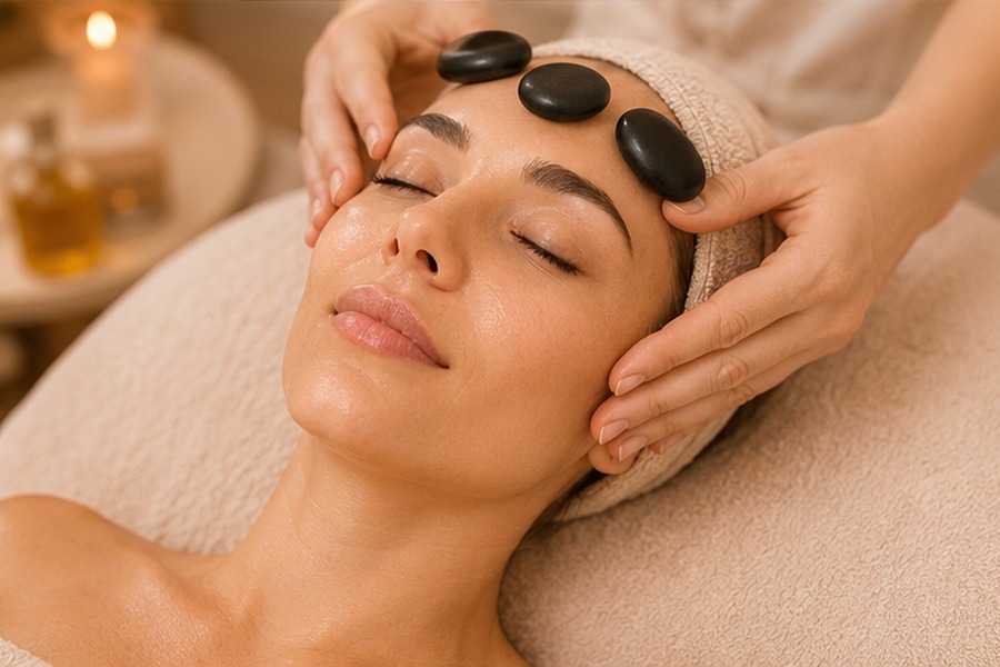 Hot Stone Behandlung im Gesicht